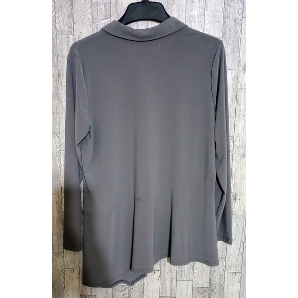 Susan Graver Blouse Button Front Assymetrical Gray Office Career Wear Size Large - Picture 2 of 4